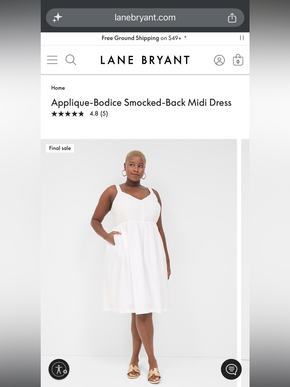 BNWT Lane Bryant White Applique Bodice Smocked-Back Midi Dress Size 18